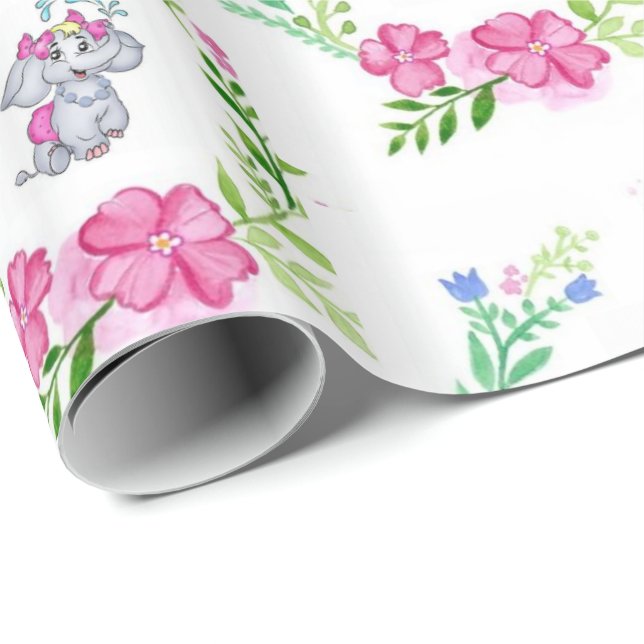 Papel envuelto brillante Elefante Floral (Esquina del rollo)