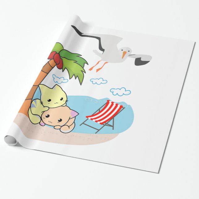 Papel envuelto brillante, gatos de playa Aves (Desenrollado)