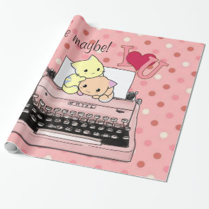 Papel envuelto brillante, máquina de escribir rosa