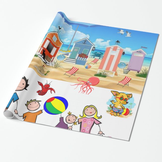 Papel envuelto brillante, pulpo divertido en la pl (Desenrollado)