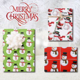 Papel envuelto de 3 cutáneos de Snowman y Santa Na