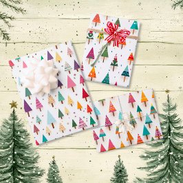 Papel envuelto de árboles de Navidad retro y lindo