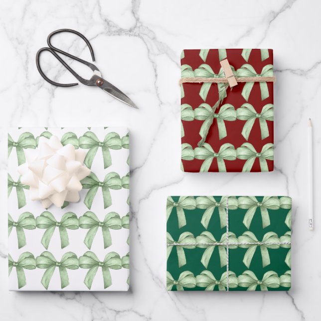 Papel envuelto de arcos verdes. Embalaje de regalo (Anverso)