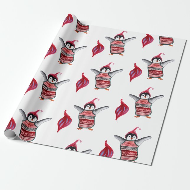 Papel envuelto de aves pingüinas (Desenrollado)