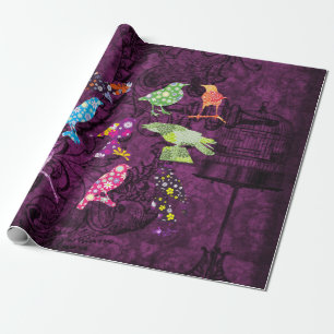 Papel envuelto de aves y pájaros coloridos