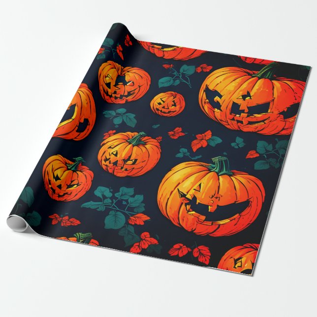 Papel envuelto de calabaza de naranja espeluznante (Desenrollado)