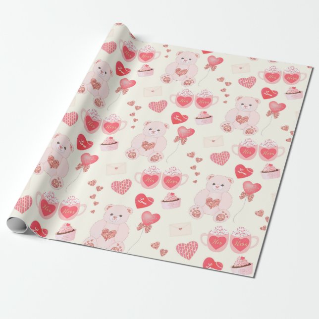 Papel envuelto de corazón de oso de peluche (Desenrollado)