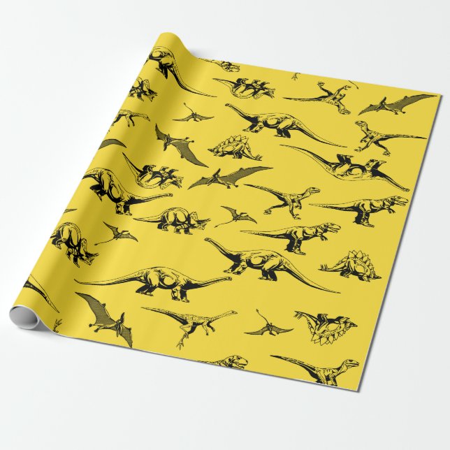 Papel envuelto de dinosaurios amarillos (Desenrollado)