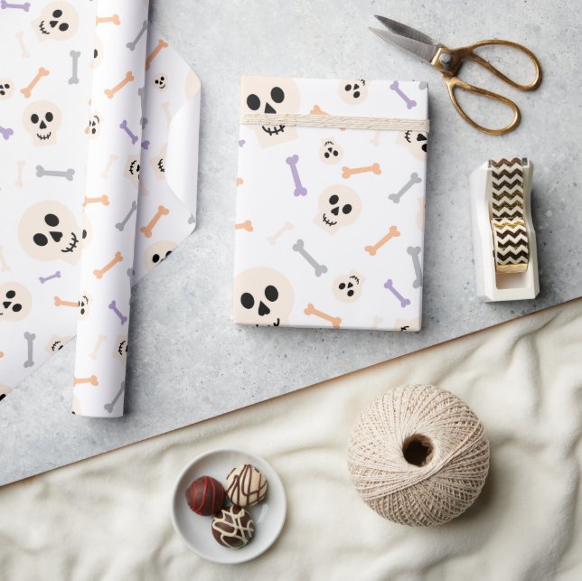 Papel envuelto de Halloween blanco para cráneos y  (Artesanía)