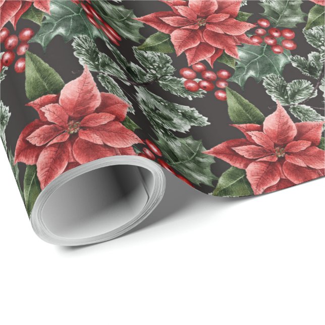 Papel envuelto de los Navidades de la Poinsettia R (Esquina del rollo)