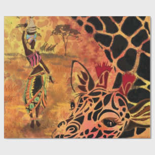 Papel envuelto de mujer africana y jirafa