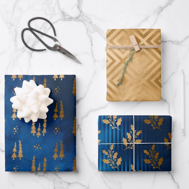 Papel envuelto de Navidades de invierno estrellado (Anverso)