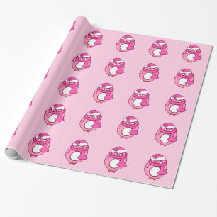 Papel envuelto de Navidades de pingüino rosado