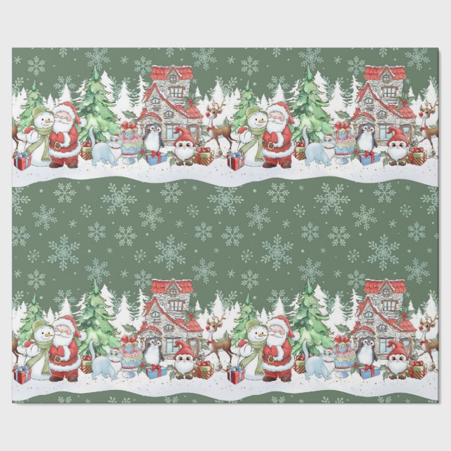 Papel envuelto de Navidades de renos de Santa Snow (Costura)