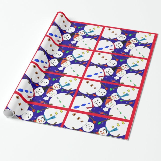 Papel envuelto de Navidades rojos de Snowman (Desenrollado)