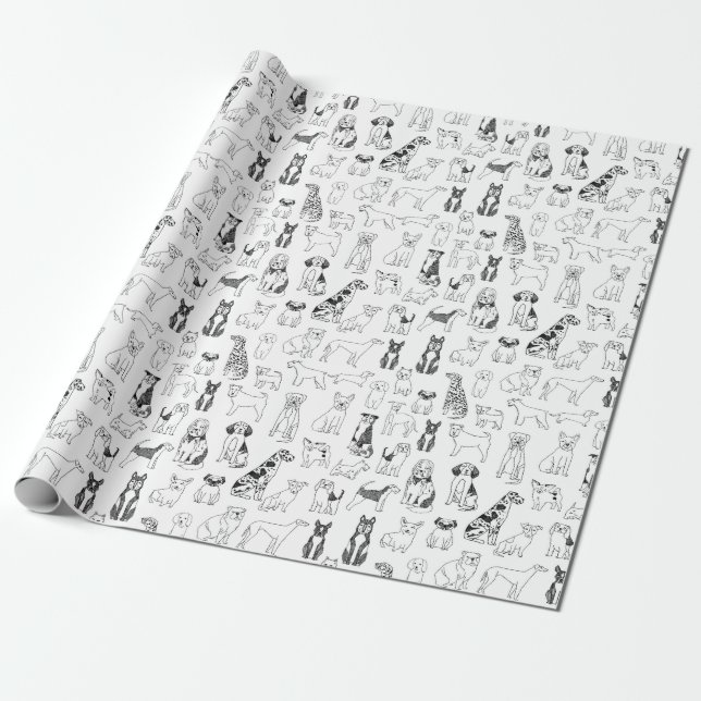 Papel envuelto de perro - diseño de perro blanco y (Desenrollado)
