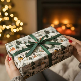 Papel envuelto de pueblo navideño vintage