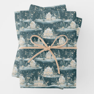Papel envuelto de pueblo navideño vintage
