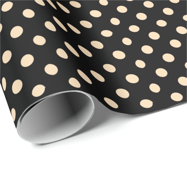 Papel envuelto de puntos de polka de crema negra (Esquina del rollo)