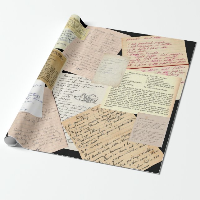 Papel envuelto de recetas antiguas de la abuela (Desenrollado)