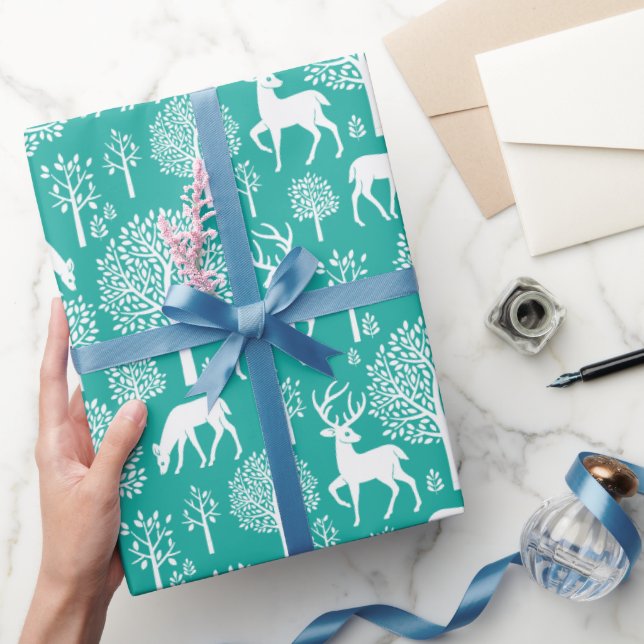 Papel envuelto de renos para Navidades de aqua ver (Regalar)