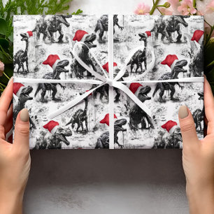 Papel envuelto Dinosaurio Santa Red White navidade