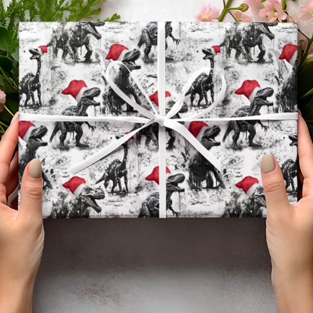 Papel envuelto Dinosaurio Santa Red White navidade (Subido por el creador)