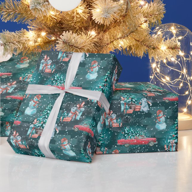 Papel envuelto en árbol de Navidad, hombres de nie (Vacaciones)