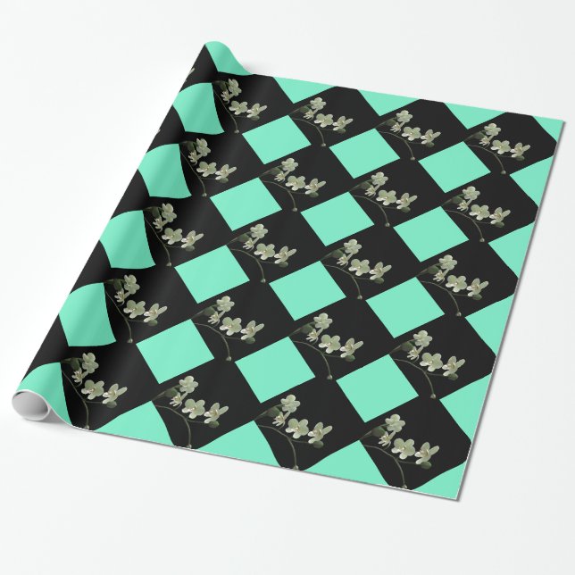 Papel envuelto Flor orquídea aqua harlequín negro (Desenrollado)