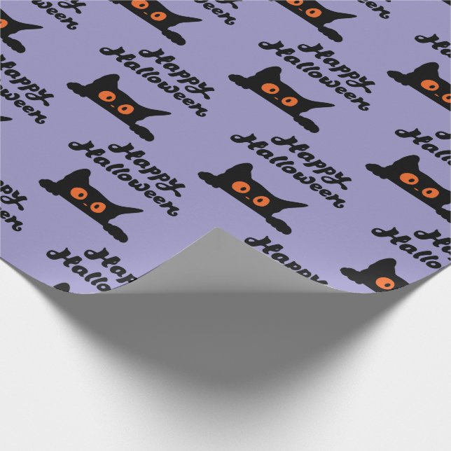 Papel envuelto morado de Halloween con gatos negro (Esquina)