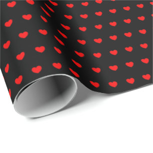 Papel envuelto negro con corazoncitos rojos
