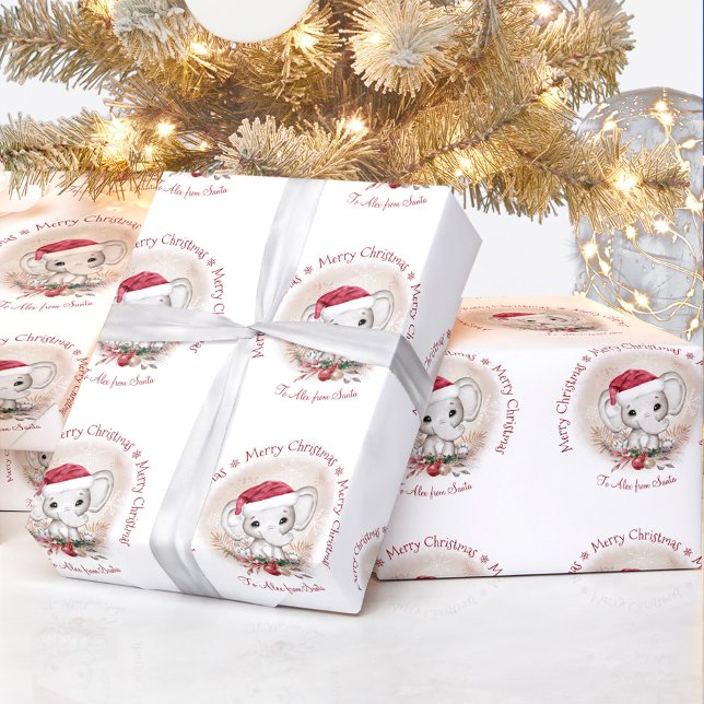 Papel envuelto para elefantes pequeños (Cute Elephant Christmas Wrapping Paper)