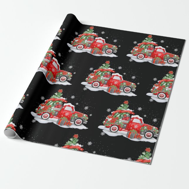 Papel envuelto para Navidades de camiones rojos (Desenrollado)