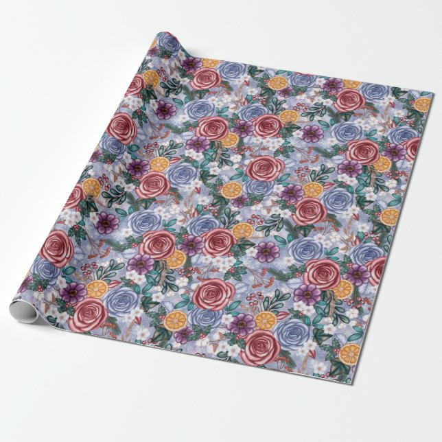 Papel envuelto para Navidades de flores de inviern (Desenrollado)
