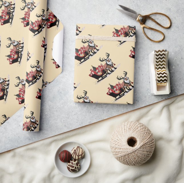 Papel envuelto para Navidades de Sleigh de Retro S (Artesanía)
