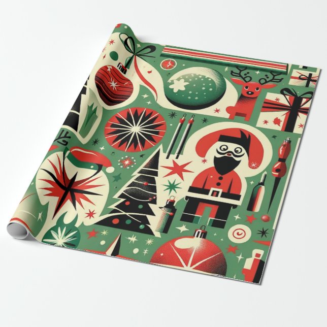 Papel envuelto para Navidades de vacaciones retro (Desenrollado)