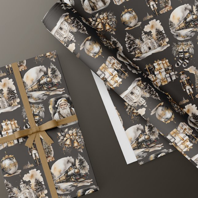 Papel envuelto para Navidades victorianos negros y (Subido por el creador)