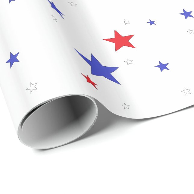Papel envuelto patriótico con estrellas azul blanc (Esquina del rollo)