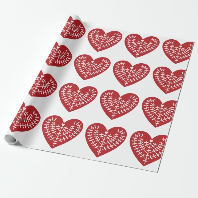 Papel Escandinavo para envolver el corazón rojo (Desenrollado)