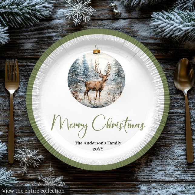 Papel Escena Navideña Boho Moderna en Plato de Cena Botá (Modern Boho Christmas Scene Botanical Dinner Plates)