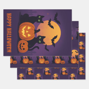 Papel espeluznante para envolver Halloween - Gatos