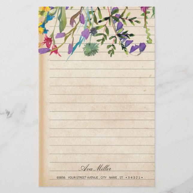 Papel estacionario floral vintage (Anverso)