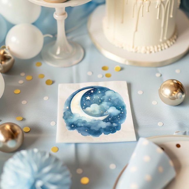 Papel Estrellas y servilleta de ensueño lunar (Stars and moon dreamy baby shower blue napkin)