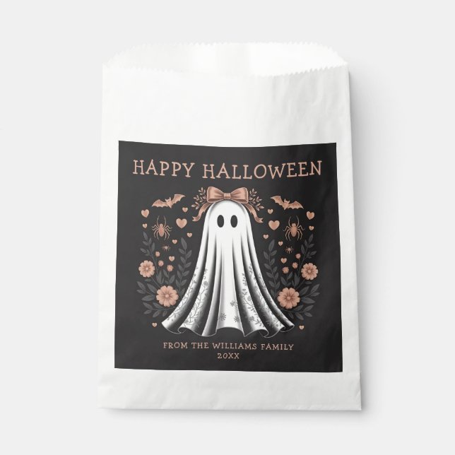 Papel Feliz Bolsa de Favor del Fantasma de Halloween (Anverso)