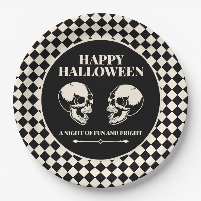 Papel Feliz Halloween Calaveras Sonrientes Plato de Pape (Anverso)