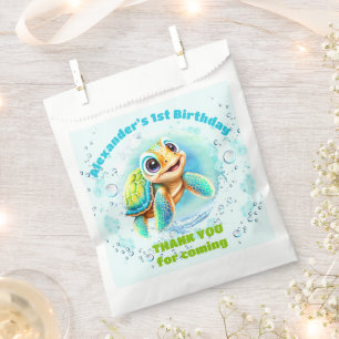 Papel Feliz Sea Turtle Boy primera bolsa de cumpleaños