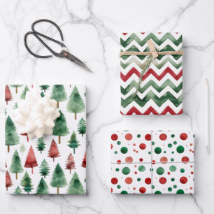 Papel festivo de Navidad rojo, verde y blanco