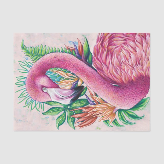 Papel Flamingo Bird Tropical Floral Fundido (Anverso)