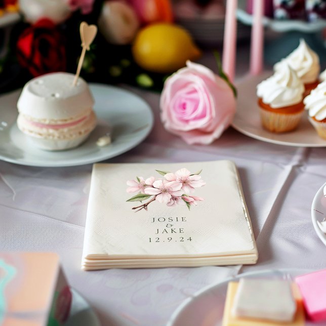 Papel Flaur de cerezo rosa suave servilleta de boda (Pink cherry blossom flower wedding napkin)