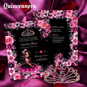 Papel floral de color rosa magenta Quinceanera